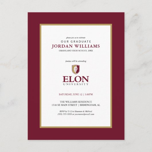 Universität Elon | Abschluss Ankündigungspostkarte (Vorderseite)