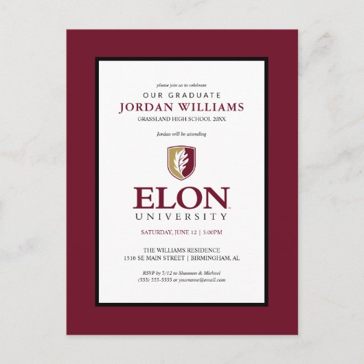 Universität Elon | Abschluss Ankündigungspostkarte (Vorderseite)