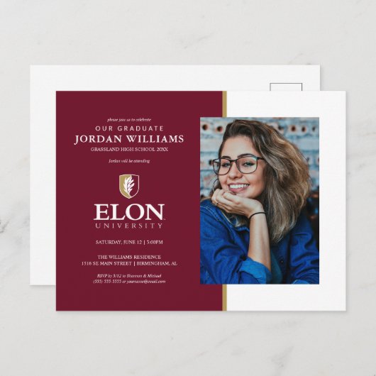 Universität Elon | Abschluss Ankündigungspostkarte (Vorne/Hinten)