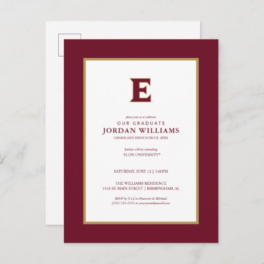 Universität Elon E | Abschluss Ankündigungspostkarte (Vorne/Hinten)