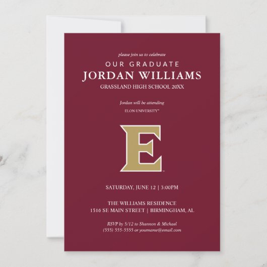 Universität Elon E Ankündigung (Vorderseite)