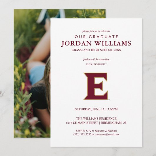 Universität Elon E Ankündigung (Vorne/Hinten)