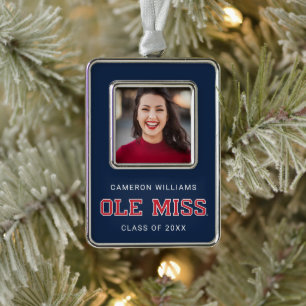 Universität Mississippi   Ole Miss Wordmark Rahmen-Ornament Silber