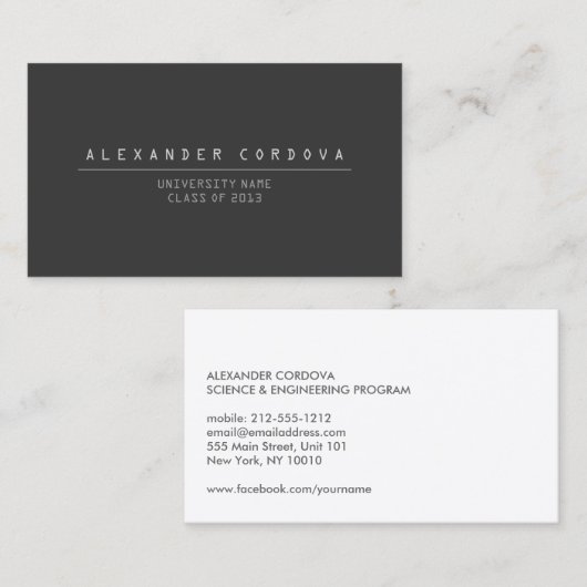 UNIVERSITÄT/UNI STUDENT DK GRAU Business Card Telefonnummerkarte (Vorne/Hinten)