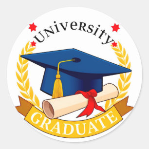 Universitäts-Absolventen-Emblem mit Hut und Diplom Runder Aufkleber
