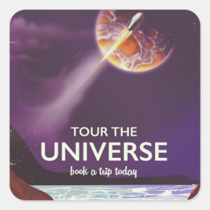 Universum bereisen Vintage-Science-Fiction-Plakat Quadratischer Aufkleber