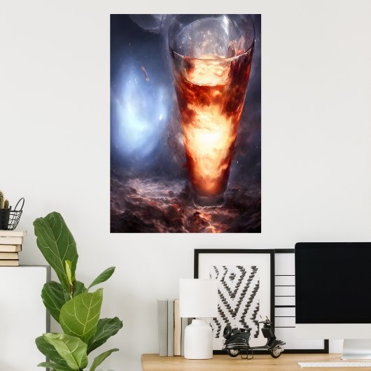 Universum in einem Glas im Raum | AI Art Poster (Heimbüro)