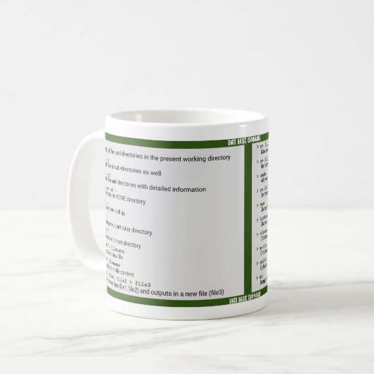 Unix Basic-Befehle Kaffeetasse (Vorderseite Links)