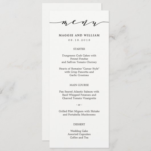 Unkomplizierte Skriptmenükarte Menükarte (Vorne/Hinten)