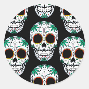 Unkraut sugarskull runder aufkleber