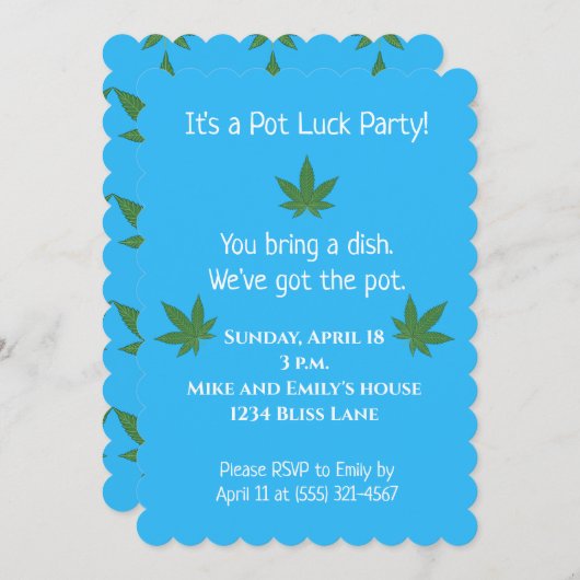 Unkrautleder Pot Luck Personalisierte Einladung (Vorne/Hinten)