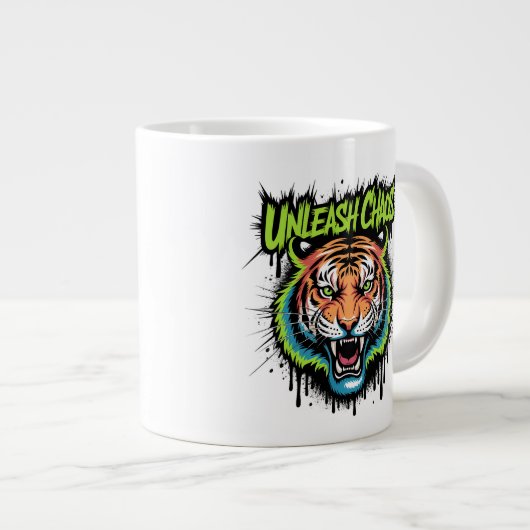 Unleash Chaos Tiger - Graffiti Street Art Style Jumbo-Tasse (Vorderseite Rechts)