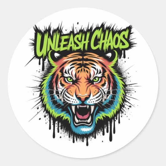 Unleash Chaos Tiger - Graffiti Street Art Style Runder Aufkleber (Vorderseite)