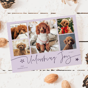 Unleashing Joy Lila Hund Multi-Foto Feiertagskarte