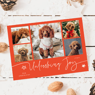 Unleashing Joy Roter Hund Multi-Foto Feiertagskarte