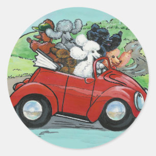 Unmengen von Pudeln in Vintage-Cabrio-Aufklebern Runder Aufkleber