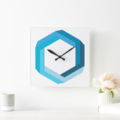 Unmögliche Geometrie: Blaues Hexagon. Quadratische Wanduhr (Zuhause)