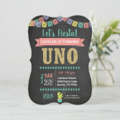 Uno First Birthday Chalkboard Einladung Girl (Stehend Vorderseite)