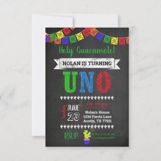 Uno Heilige Guacamole Einladung zum ersten Geburts (Vorderseite)