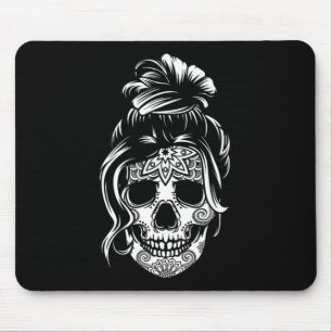Unordentliche-Bun-Schädel-Mama-Halloween-Shirt-Dea Mousepad
