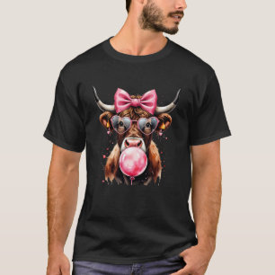 Unordentliche Kokette Highland-Kuh Cute Rosa Schle T-Shirt