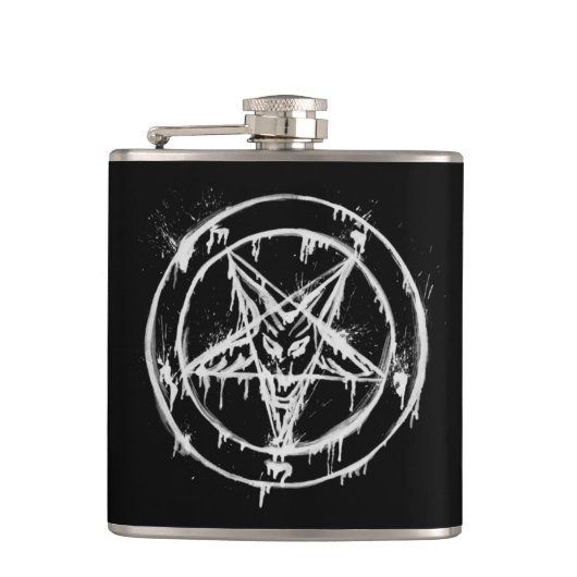 Unordentliche schwarze Baphomet Flasche Flachmann (Vorderseite)