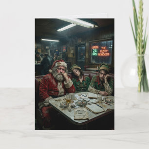 Unordentliche Weihnachtsmann-Elfen-Diner-Dunkelhum Karte