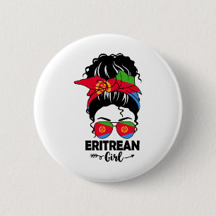 Unordentlicher Bun Eritreisches Mädchen Und Eritre Button