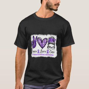 Unordentlicher Bun Frieden Liebe Heilung Lila Band T-Shirt