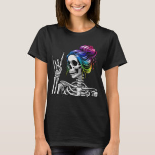 Unordentlicher Bun Rock N Roll Skelett Rock Hand T-Shirt