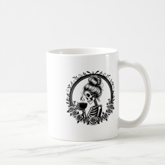 Unordentlicher Dutt-Skelett-Kaffee-Trinker Vintage Kaffeetasse (Rechts)