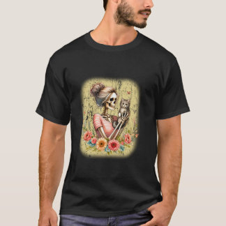 Unordentlicher Dutt Skelett Süße Katze Katzenliebh T-Shirt