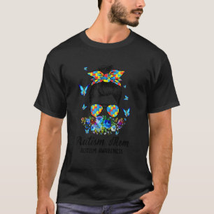 Unordentlicher Dutt Stolz Autism Mom Schleifen-Puz T-Shirt