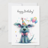Unordentlicher Hund mit Geburtstagshut Ballons Fla