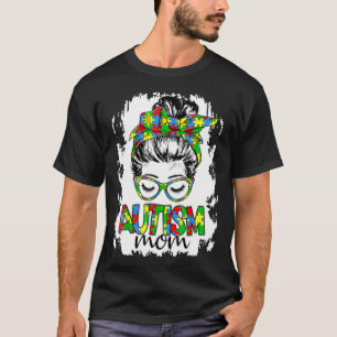 Unordentliches-Bun-Mädchen-Puzzleteil-Herz-Autismu T-Shirt