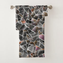 Unordnung von grobem Lachs und grauem Mosaik Badhandtuch Set