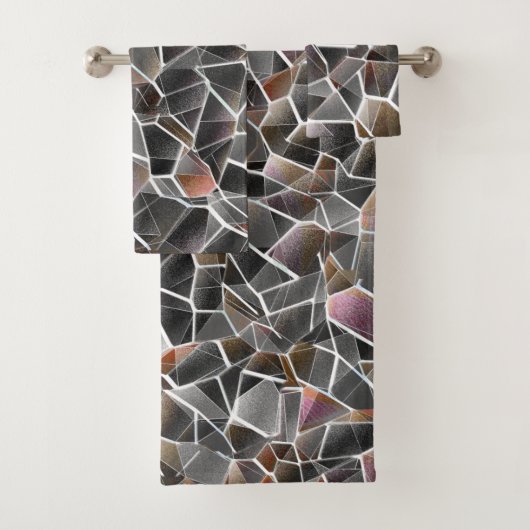 Unordnung von grobem Lachs und grauem Mosaik Badhandtuch Set (Insitu)