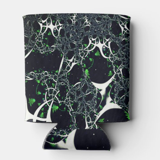 Unperfektes weißes Fraktal auf schwarzem Raum, ges Dosenkühler (Rückseite)