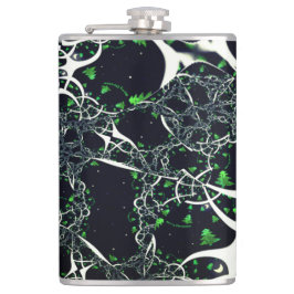 Unperfektes weißes Fraktal auf schwarzem Raum, ges Flachmann