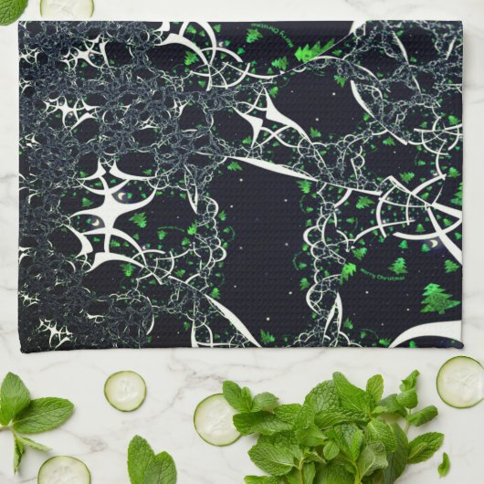 Unperfektes weißes Fraktal auf schwarzem Raum, ges Geschirrtuch (Gefaltet)