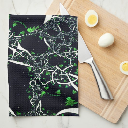 Unperfektes weißes Fraktal auf schwarzem Raum, ges Geschirrtuch (Viertel Falte)