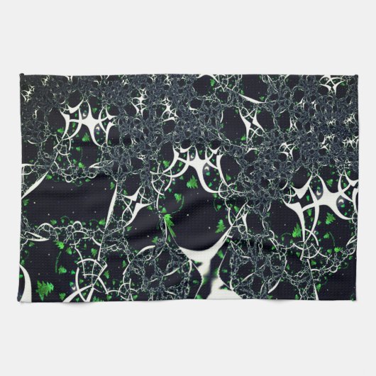 Unperfektes weißes Fraktal auf schwarzem Raum, ges Geschirrtuch (Horizontal)