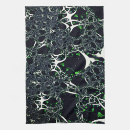 Unperfektes weißes Fraktal auf schwarzem Raum, ges Geschirrtuch