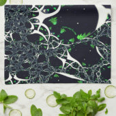 Unperfektes weißes Fraktal auf schwarzem Raum, ges Geschirrtuch (Gefaltet)