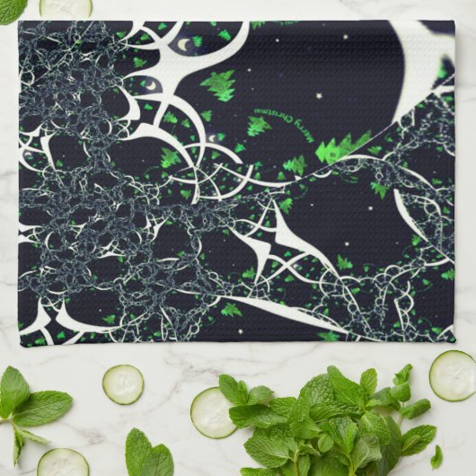 Unperfektes weißes Fraktal auf schwarzem Raum, ges Geschirrtuch (Gefaltet)