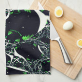 Unperfektes weißes Fraktal auf schwarzem Raum, ges Geschirrtuch (Viertel Falte)