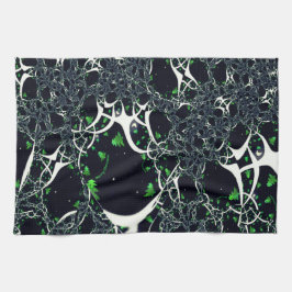 Unperfektes weißes Fraktal auf schwarzem Raum, ges Geschirrtuch