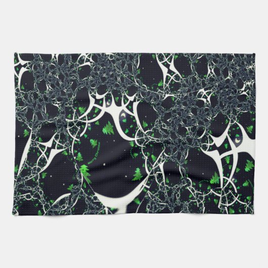 Unperfektes weißes Fraktal auf schwarzem Raum, ges Geschirrtuch (Horizontal)