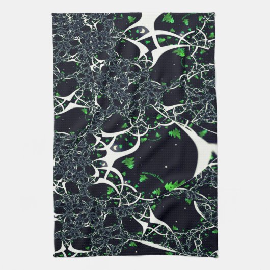 Unperfektes weißes Fraktal auf schwarzem Raum, ges Geschirrtuch (Vertikal)