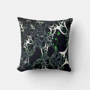 Unperfektes weißes Fraktal auf schwarzem Raum, ges Kissen